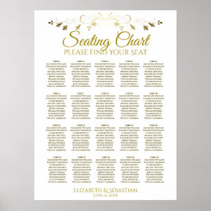 20 Table Elegant Gold Wedding Seating Chart