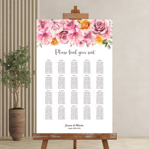 20 Table Elegant Pink Floral Wedding Seating Chart
