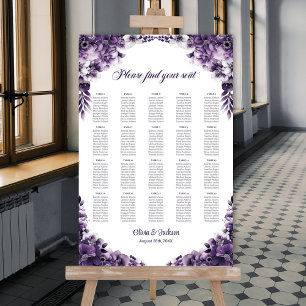 20 Table Purple Floral Wedding Seating Chart