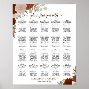 20 Table Rustic Autumn Roses Wedding Seating Chart