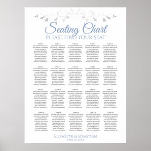 20 Table Simple Blue & Grey Wedding Seating Chart