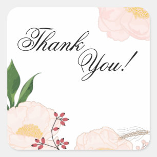 20 Thank You Stickers Baby Pink Cosmos on White