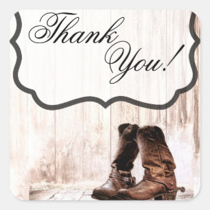 20 Thank You Stickers Boots Country Rustic Western