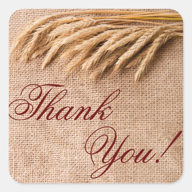 20 Thank You Stickers Wheat on Burlap Sack Country (Front)