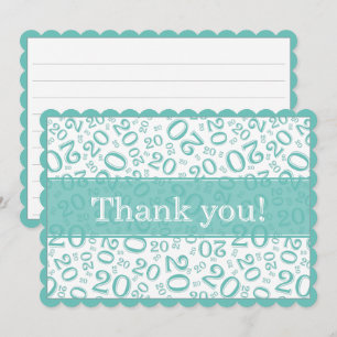 20"Thank you!" Teal/White Number Pattern Thank You Card