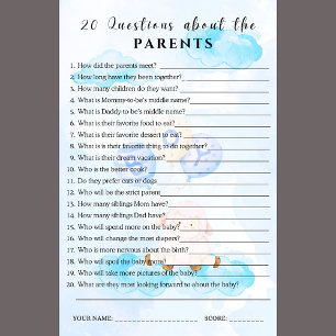 20 Things about the Parents Baby Shower game