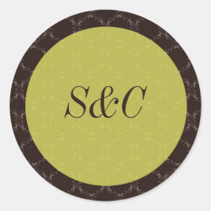 20 Vintage Brown/Green Wedding Favour Stickers