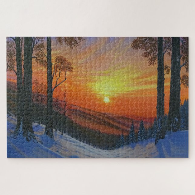 20"x30" Puzzle - "Sunset Over Snowy Forest" (Horizontal)