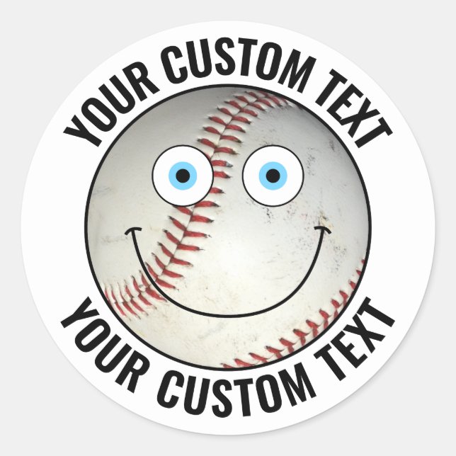 20 x Baseball Personalised Text Custom Happy Face Classic Round Sticker (Front)