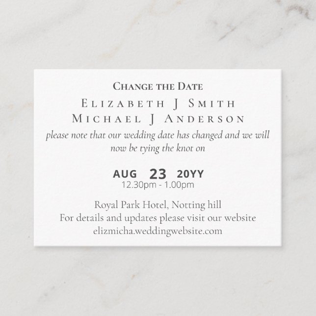 20 x PHOTO Change of Date Postponement incl ENVL. Advice Card (Front)