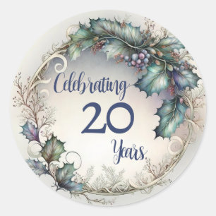 20 Year Anniversary Elegant Greenery Garland Classic Round Sticker