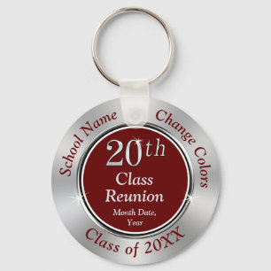 20 Year Class Reunion Gift Favors Burgundy, Silver Key Ring