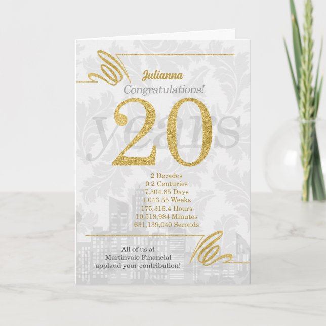 20 Year Employee Anniversary Business Elegance Holiday Card (Front)