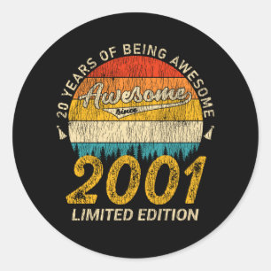 20 Year Old Bday 2001 Awesome Since 20th Birthday Classic Round Sticker