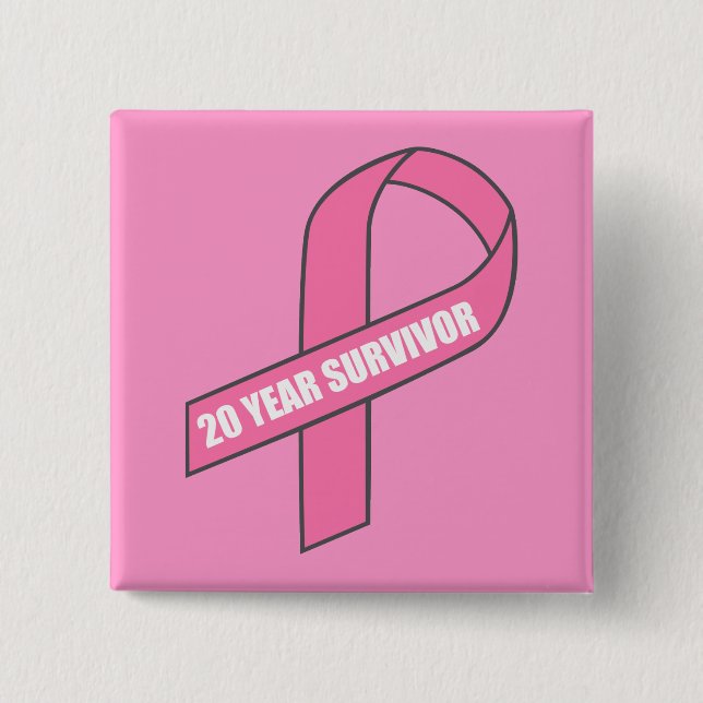20 Year Survivor (Breast Cancer Pink Ribbon) 15 Cm Square Badge (Front)