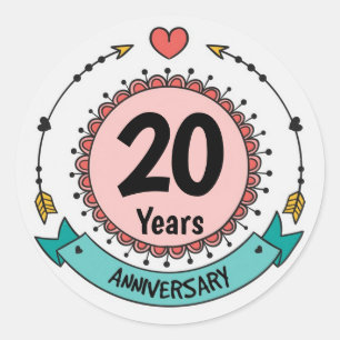20 Years Anniversary with Hearts and Arrows Classic Round Sticker