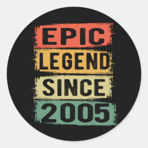 20 Years Old Bday 2005 Epic Legend 20th Birthday Classic Round Sticker