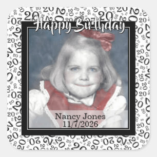 20 Your Photo Random Number Pattern Black/White Square Sticker
