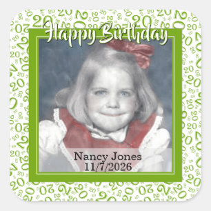 20 Your Photo Random Number Pattern Green/White Square Sticker