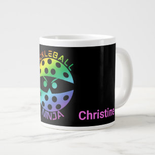 20oz Rainbow pickleball ninja with name Large Coffee Mug