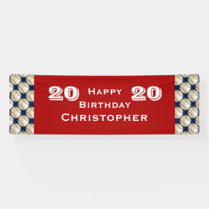 20th/21st/25th Birthday Party Baseball Banner, Red Banner