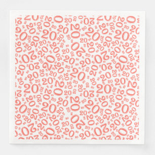 20th Age Random Number Pattern Coral/White Napkin