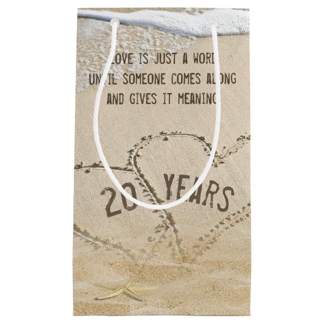 20th Anniversary Beach Hearts and Starfish Small Gift Bag (Front)