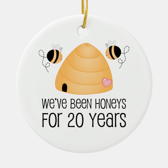 20th Anniversary Couple Gift Ceramic Tree Decoration (Front)