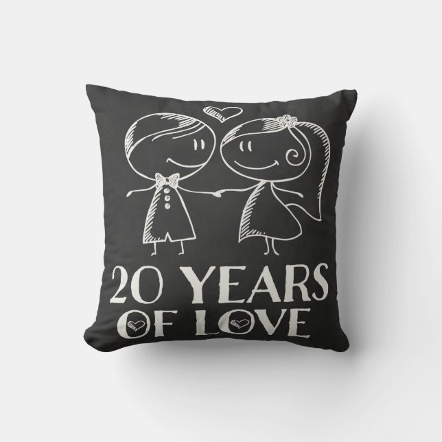 20th Anniversary Couples Chalk Drawn Pillow Gift (Front)