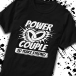 20th Anniversary Couples Married 20 Years Strong T-Shirt<br><div class="desc">This fun 20th wedding anniversary design is perfect for couples married 20 years to celebrate their marriage! Great to celebrate with your husband or wife or for your parent's 20 year wedding anniversary party! Features "Power Couple - 20 Years Strong!" wedding anniversary quote w/ joined wedding rings in a blast...</div>