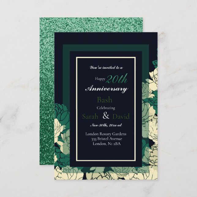 20th anniversary emerald green rose print card (Front/Back)