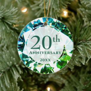 20th Anniversary Emerald Photo Personalised Ceramic Tree Decoration