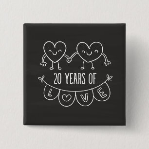 20th Anniversary Gift Chalk Hearts 15 Cm Square Badge