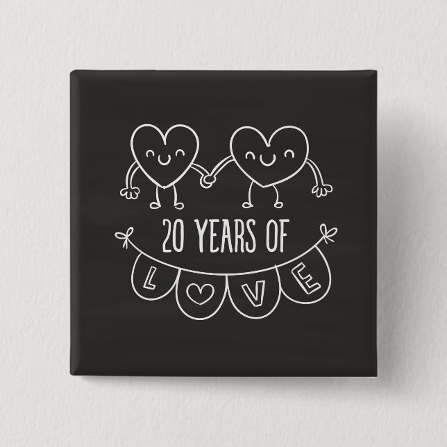 20th Anniversary Gift Chalk Hearts 15 Cm Square Badge (Front)