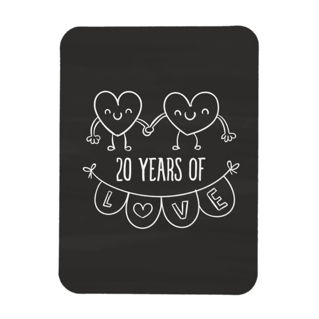 20th Anniversary Gift Chalk Hearts Magnet (Vertical)