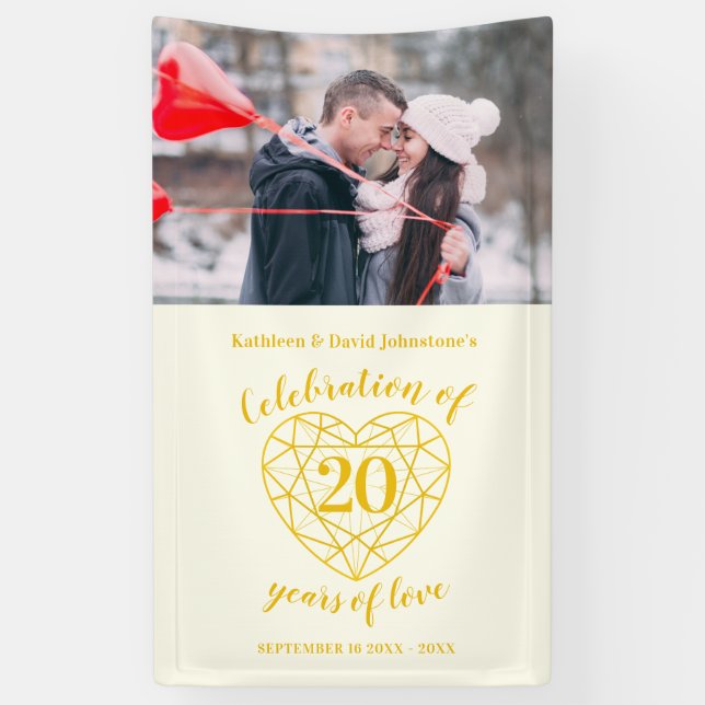 20th anniversary heart personalised photo golden banner (Vertical)