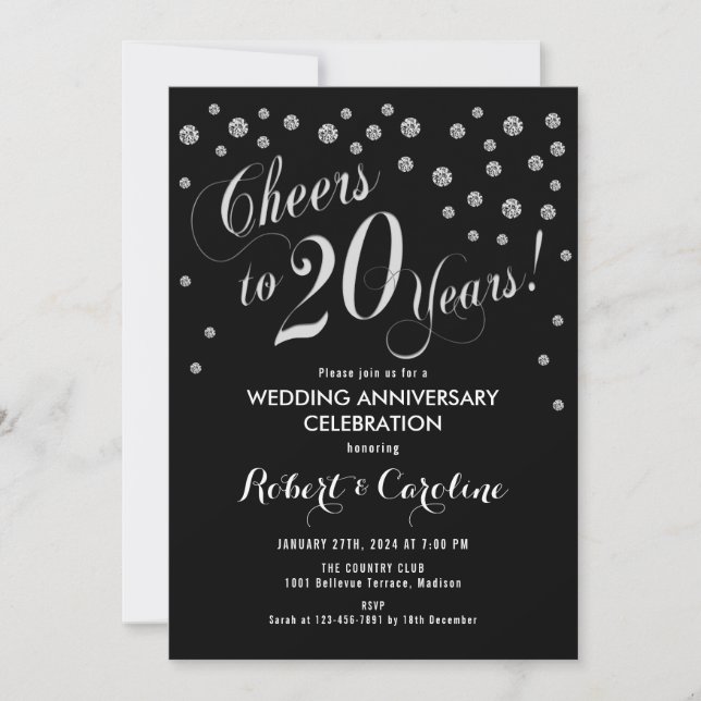 20th Anniversary Invitation in Black & Silver (Front)