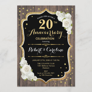 20th Anniversary Invitation - Rustic Wood Gold