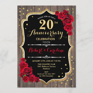20th Anniversary Invitation - Wood Red Gold