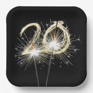 20th Anniversary Party Sparklers on Black Paper Plate