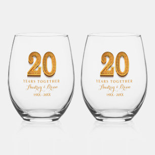 20th Anniversary Personalised Stemless Wine Glass