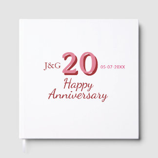 20th anniversary pink name date monogram bold guest book