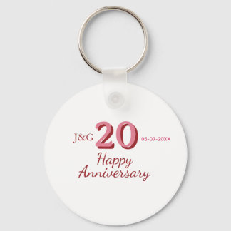 20th anniversary pink name date monogram bold key ring