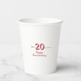 20th anniversary pink name date monogram bold paper cups