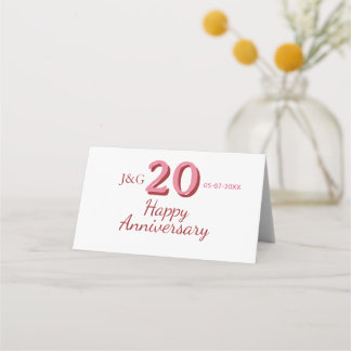 20th anniversary pink name date monogram bold place card