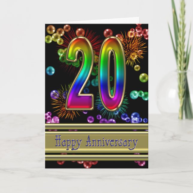 20th anniversary with fireworks and bubbles card (Front)