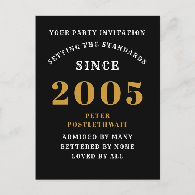 20th Birthday 2005 Black Gold Postcard (Front)