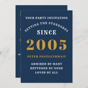 20th Birthday 2005 Blue Gold Personalised For Him Invitation