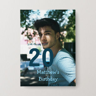 20th birthday add name photo date man blue white s