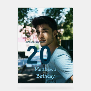 20th birthday add name photo date man blue white s acrylic sign